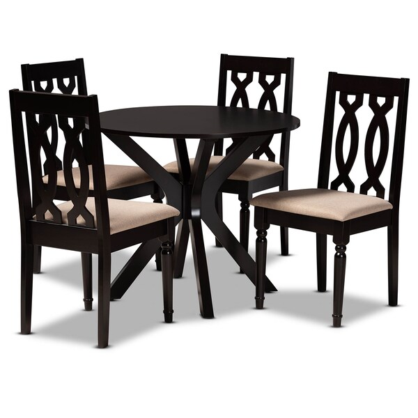 Baxton Studio Callie Sand Upholstered and Dark Brown Wood 5-Piece Dining Set 172-9733-10892 - main